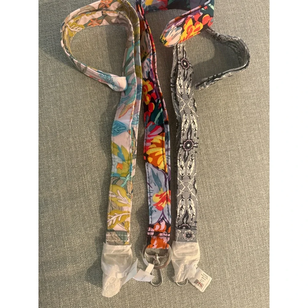Vera Bradley Wide Lanyard 3pc Bundle Rain Forest Happy Blooms Plaza Tile NEW